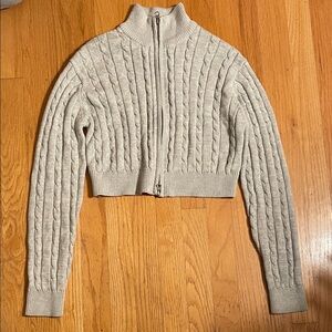 Garage Light Gray Cable Knit Cropped Turtleneck Sweater